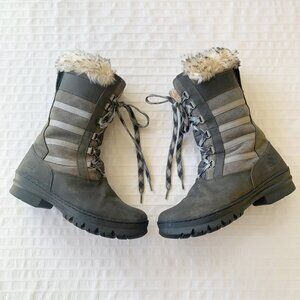 Women's Gray Fur-Trim Lace-Up Winter Boots